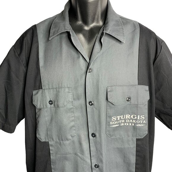 Dickies Sturgis Biker Work Shirt L Grey Button Up Pockets Skull Short Sleeves - Picture 4 of 7